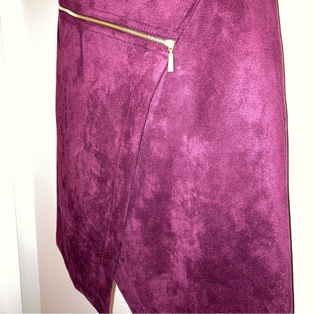 Calvin Klein Faux Suede Square Neck Asymmetrical Zip Short Sleeve Sheath Dress - Picture 11 of 15